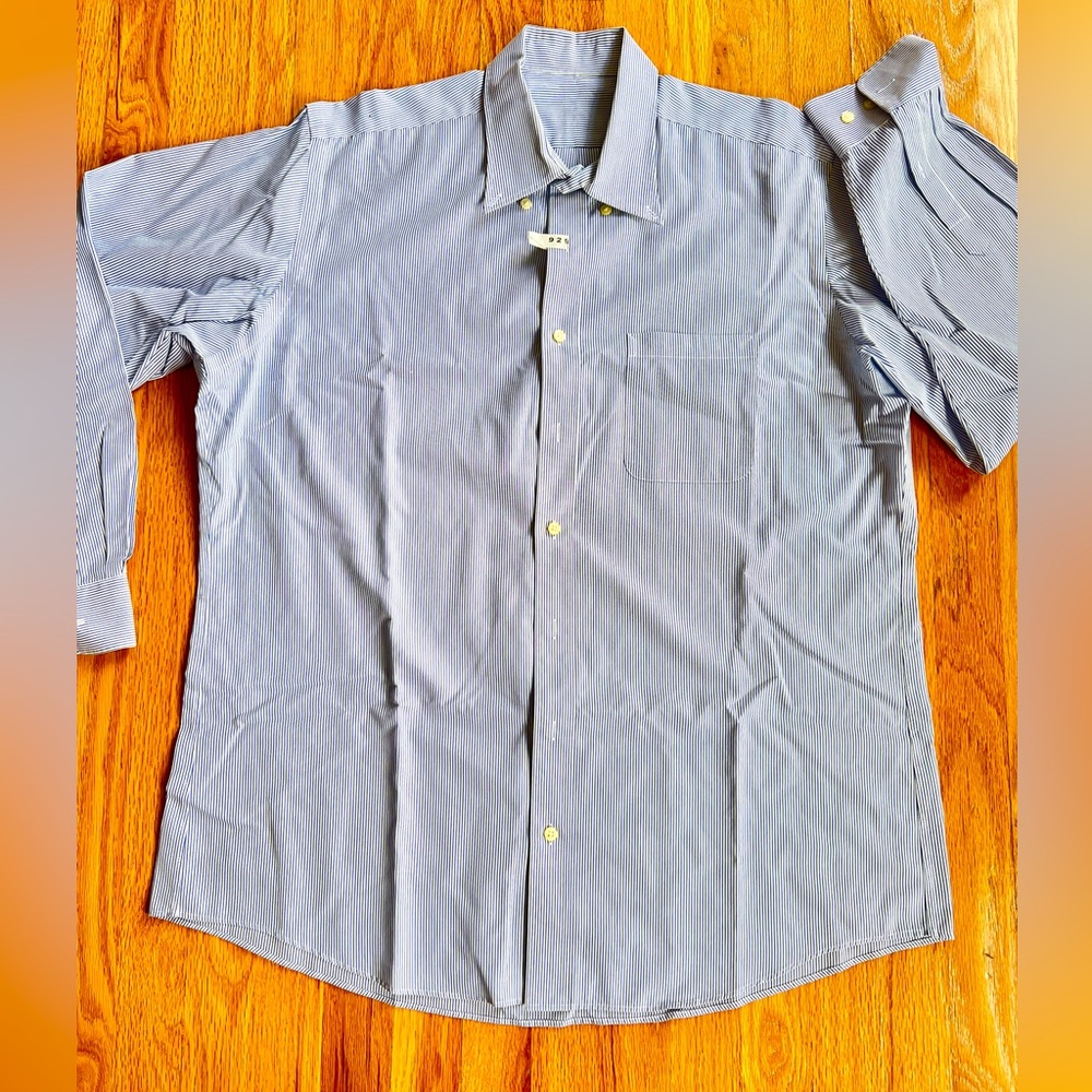 Kirkland Signature Dress Shirt blue white Striped non Iron men' Size 17 34